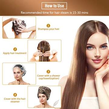 Luxebell Hair Steamer Deep Conditioning Heat Cap Adjustable Hair Care Heating Cap with Intelligent Protection, Sturdy Material, and 2 Reusable Shower Caps, Gifts for Women (Leopard)