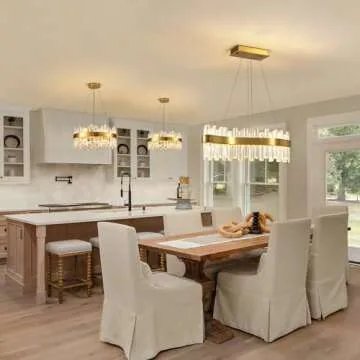 Siljoy Modern LED Crystal Chandelier, Luxury Brass Gold 2-Tiers K9 Crystal Raindrop Chandelier, Adju...