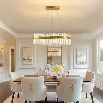 Siljoy Modern LED Crystal Chandelier, Luxury Brass Gold 2-Tiers K9 Crystal Raindrop Chandelier, Adjustable Height Linear Crystal Pendant Island Light for Living Dining Room Kitchen Island L30''