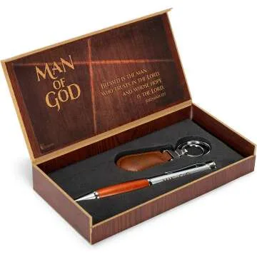 Man of God Woodgrain Pen & Keychain Gift Set