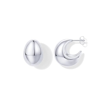 PAVOI Rhodium Plated Sterling Silver Posts Statement Dome Chunky Hoop Earrings | Lightweight Trendy ...