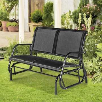 Esright Outdoor Glider Bench for Outside Patio Gliders Porch Glider Swing Loveseat with Steel Frame ...