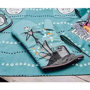 Ukonic The Nightmare Before Christmas Jack and Sally Oven Mitt | Official Disney Kitchen Accessories and Household Items, Housewarming Gift | Thick Heat Resistant Gloves for Cooking and Baking