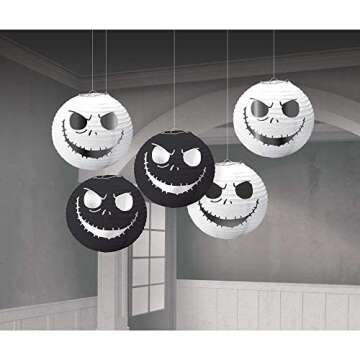 ?Disney Tim Burton's Nightmare Before Christmas Mini Lanterns - (5") Pack of 5 - Black & White Foil ...