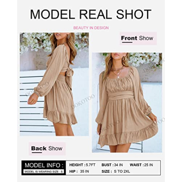 Dokotoo Women's Elegant Square Neck Long Sleeve Dress