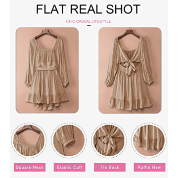 Dokotoo Women's Elegant Square Neck Long Sleeve Dress