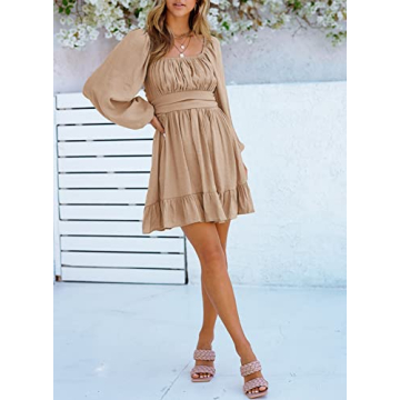 Dokotoo Women's Elegant Square Neck Long Sleeve Dress