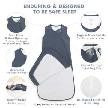 HAPIU Unisex Rayon Made from Bamboo Baby Sleep Sack TOG 1.0, 2-Way Zipper YKK, Wearable Blanket Baby, 6-18 Months,Charcoal