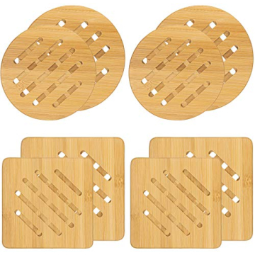 Lawei 8 Pack Bamboo Trivet Mat Set for Hot Dishes and Pots, Non-Slip, Versatile Heat Resistant Pads