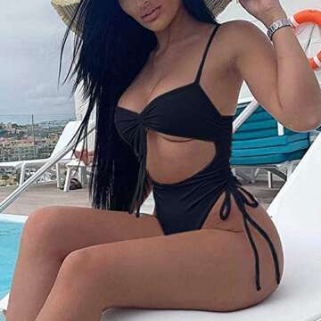 ioiom Womens Spaghetti Strap Sexy High Cut One Piece Swimsuit Black M