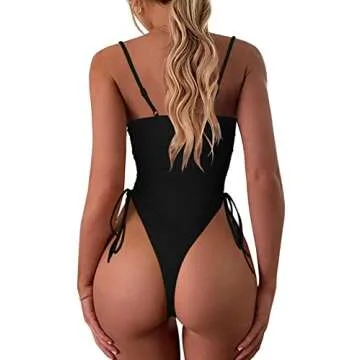 ioiom Womens Spaghetti Strap Sexy High Cut One Piece Swimsuit Black M