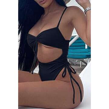 ioiom Womens Spaghetti Strap Sexy High Cut One Piece Swimsuit Black M