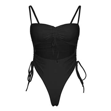 ioiom Womens Spaghetti Strap Sexy High Cut One Piece Swimsuit Black M