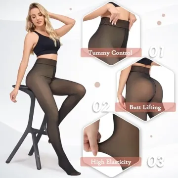 KBVOT Fleece Lined Tights Women Sheer Fake Translucent Winter Thermal Pantyhose Opaque Warm Thick High Waist Leggings(XS-2XL)