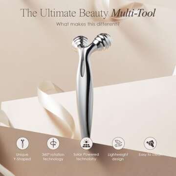 VORA Microcurrent Facial Roller by Project E Beauty | 3D Face & Body Massager | Instant Face Lift & V-Shape | Collagen Boost | Tightens Skin | Anti-Aging | Roller Tightens Skin | Solar Powered