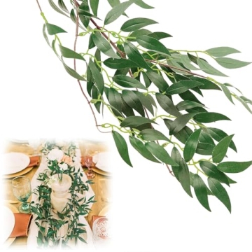 ANPHSIN 3 Pack (16.8ft) Artificial Willow Leaves Vines Twigs- Fake Silk Hanging Willow Plant Greener...