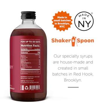 Shaker & Spoon Strawberry Syrup, 16oz Cocktail Syrup for Craft Cocktails, Mocktails, Non Alcoholic D...