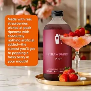 Shaker & Spoon Strawberry Syrup, 16oz Cocktail Syrup for Craft Cocktails, Mocktails, Non Alcoholic Drinks, Cocktail Mixers, Strawberry Lemonade, Soda Syrups