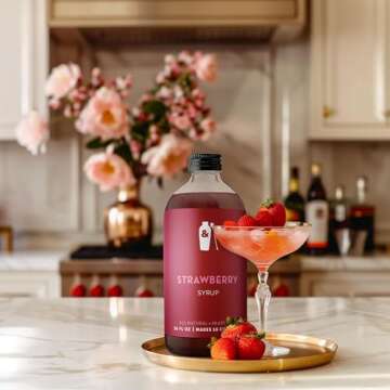 Shaker & Spoon Strawberry Syrup, 16oz Cocktail Syrup for Craft Cocktails, Mocktails, Non Alcoholic Drinks, Cocktail Mixers, Strawberry Lemonade, Soda Syrups