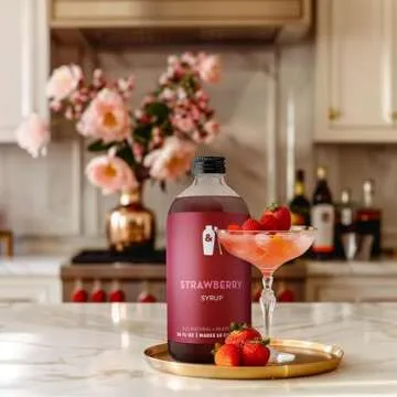 Shaker & Spoon Strawberry Syrup, 16oz Cocktail Syrup for Craft Cocktails, Mocktails, Non Alcoholic Drinks, Cocktail Mixers, Strawberry Lemonade, Soda Syrups