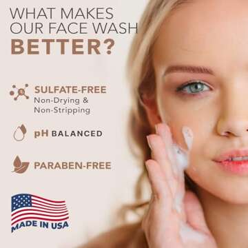 Face Wash - USA Made with Natural & Organic Ingredients, Facial Cleanser for Acne Prone, Combination...
