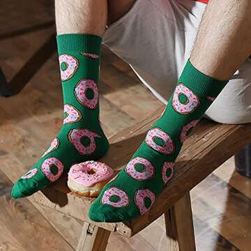 HSELL Funny Mens Colorful Dress Socks Fun Novelty Patterned Crazy Design Socks (12 Pairs - Donuts)