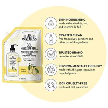 J.R. Watkins Gel Hand Soap Refill, Moisturizing Hand Wash, All Natural, Alcohol-Free, Cruelty-Free, ...