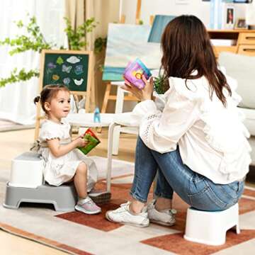 Toddler Step Stool for Bathroom,Kids Step Stool for Potty Training,Toilet Stool, Slip Resistant (Grey, 1)