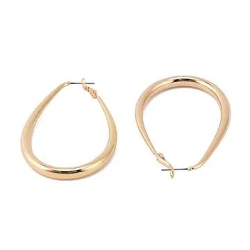 14k Gold Plated Oval Hoop Earrings – Chunky Large Hoops – Bold Statement Earring Set for Women
