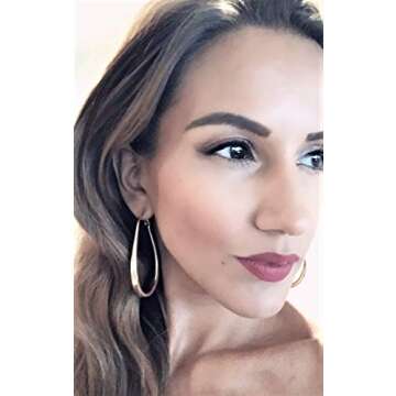 14k Gold Plated Oval Hoop Earrings – Chunky Large Hoops – Bold Statement Earring Set for Women