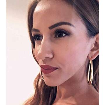 14k Gold Plated Oval Hoop Earrings – Chunky Large Hoops – Bold Statement Earring Set for Women