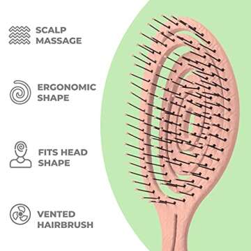Ninabella Detangling Hair Brush for Women, Men & Children - Does not Pull on Hair - Recycled Hair Straightening Brushes for Straight, Curly & Wet Hair - Vented Wet Brush - Unique Spiral Hairbrush