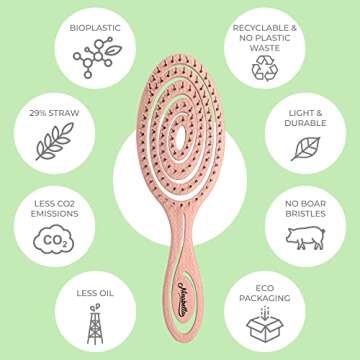 Ninabella Detangling Hair Brush for Women, Men & Children - Does not Pull on Hair - Recycled Hair Straightening Brushes for Straight, Curly & Wet Hair - Vented Wet Brush - Unique Spiral Hairbrush
