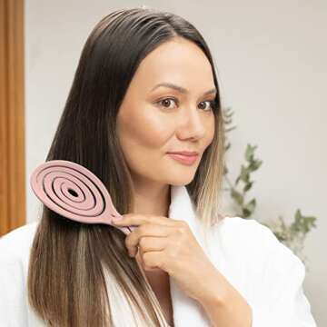 Ninabella Detangling Hair Brush for Women, Men & Children - Does not Pull on Hair - Recycled Hair Straightening Brushes for Straight, Curly & Wet Hair - Vented Wet Brush - Unique Spiral Hairbrush