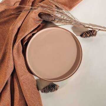 Mora Ceramic Flat Dinner Plates Set of 6, 10.5 in High Edge Dish Set - Microwave, Oven, and Dishwasher Safe, Scratch Resistant, Modern Dinnerware- Kitchen Porcelain Serving Dishes - Chai