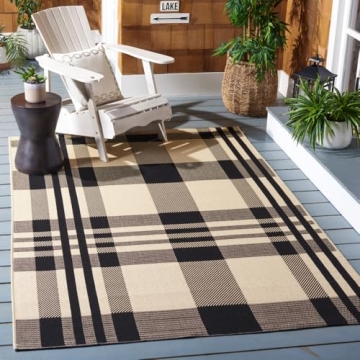 SAFAVIEH Courtyard Collection Area Rug - 5'3" x 7'7", Black & Bone, Plaid Design, Non-Shedding & Eas...