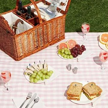 Juvale Wicker Picnic Basket Set for 4 with Utensils, Glasses, and Insulated Cooler Bag - Luxury Camping, Picnic Essentials and Outdoor Tableware for Family Gatherings