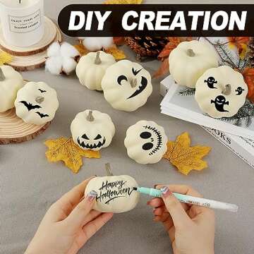 Artgar Pumpkin Decor - White Pumpkin - 10 PCS Mini Pumpkin Harvest Set - Beige Foam Pumpkins for Home Decor DIY, Table, Halloween, Fall, Thanksgiving Decorations