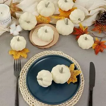 Artgar Pumpkin Decor - White Pumpkin - 10 PCS Mini Pumpkin Harvest Set - Beige Foam Pumpkins for Home Decor DIY, Table, Halloween, Fall, Thanksgiving Decorations