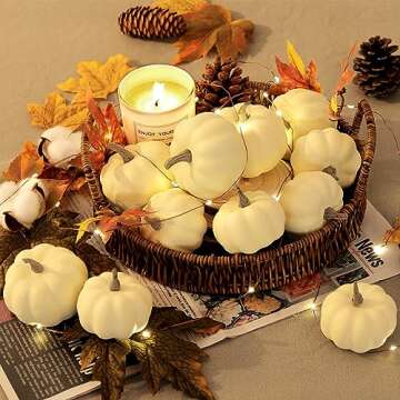 Artgar Pumpkin Decor - White Pumpkin - 10 PCS Mini Pumpkin Harvest Set - Beige Foam Pumpkins for Home Decor DIY, Table, Halloween, Fall, Thanksgiving Decorations