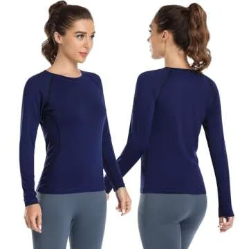 Ullony Womens Long Sleeve Moisture Wicking Tee Shirt Long Sleeve Workout Tops for Women Dry Fit Yoga Athletic Running T Shirt 4 Pack Black/Gray/Navy/Blue XL