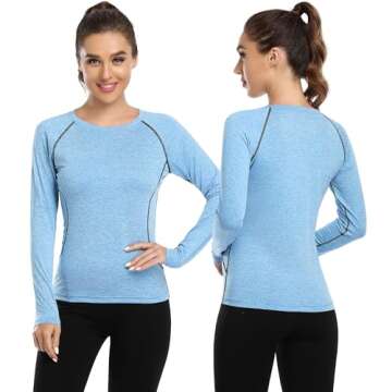Ullony Womens Long Sleeve Moisture Wicking Tee Shirt Long Sleeve Workout Tops for Women Dry Fit Yoga Athletic Running T Shirt 4 Pack Black/Gray/Navy/Blue XL