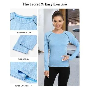 Ullony Womens Long Sleeve Moisture Wicking Tee Shirt Long Sleeve Workout Tops for Women Dry Fit Yoga Athletic Running T Shirt 4 Pack Black/Gray/Navy/Blue XL