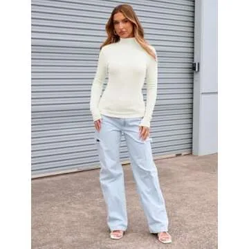 Abardsion Women's Long Sleeve Mock Turtleneck Shirts 2025 Fleece Lined Base Layer Slim Fit Thermal Underwear Tops (White, S)