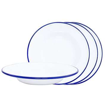 Crow Canyon Enamelware Round Dinner Salad Serving Plates, Classic Tableware - Set of 4 - Solid White...