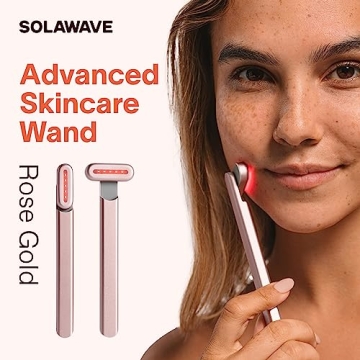 Solawave 4-in-1 Facial Wand | Red Light Therapy for Face and Neck | Microcurrent Facial Device for Anti-Aging | Skin Tightening Machine | Face Massager | Facial Wand (Rose Gold)