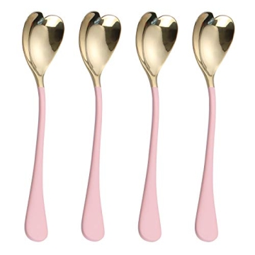 HISSF 4 Pieces Dessert Spoons, Pink Heart Shaped Spoons, 6.7 inches,18/10 Stainless Steel Spoon Set,...