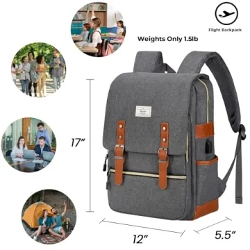 Ronyes Vintage Laptop Backpack with USB Charging Port