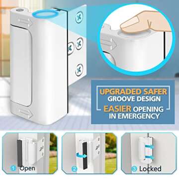 Home Security Door Lock Reinforcement - Upgraded Childproof Safety Door Locks Defender Easy Open with 3" Stop Withstand 800 lbs for Inward Swinging Door, Night Lock Deadbolt Guard Defend Your Home 1PC