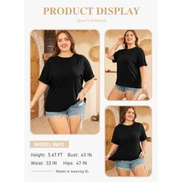 Eytino Women's Plus Size T Shirts Oversized Short Sleeve Crewneck Tee Tops Loose Fit Summer Casual Blouse,1X Black